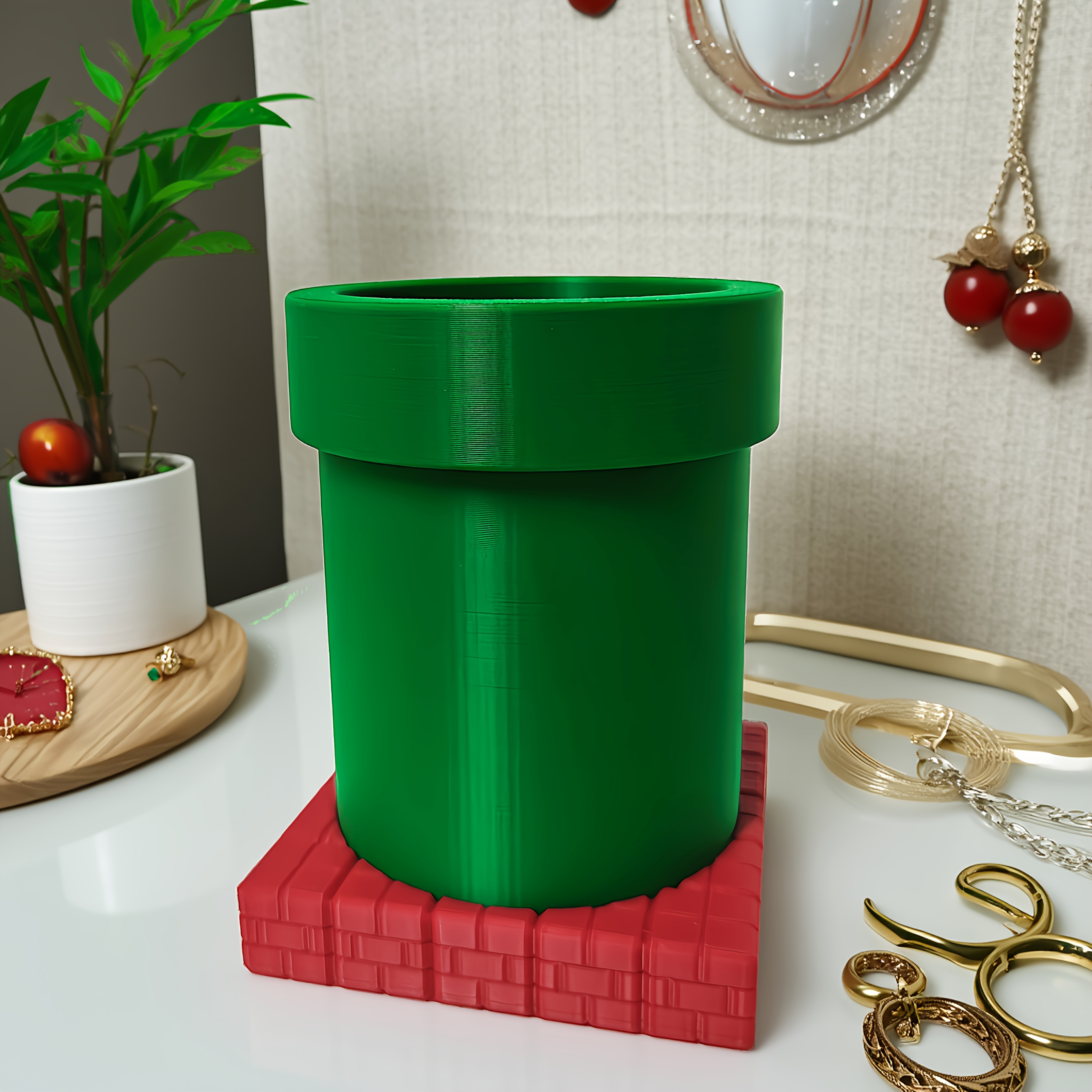 TEMU And Red Brick Combination Set Creative Storage Pen Holder Retro Game Style Desktop Storage Ornaments Stationery Stackable Storage Bucket