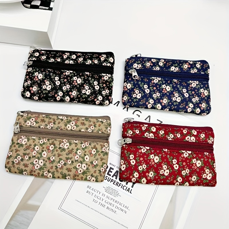 TEMU 4pcs Set Purses - Pastoral Style, Zippered Wallets With Key For Women