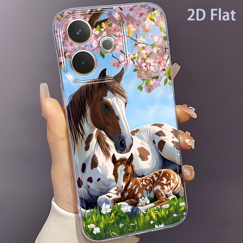 TEMU Phone Case: 2d Flat Pattern Spring 2 Horses Phone Case, Suitable For Oppo A3, A3 Pro, A3x, A5 5g, A5 Pro, A5x, A5i, A6 Pro, A16, A17k, A18, A20,