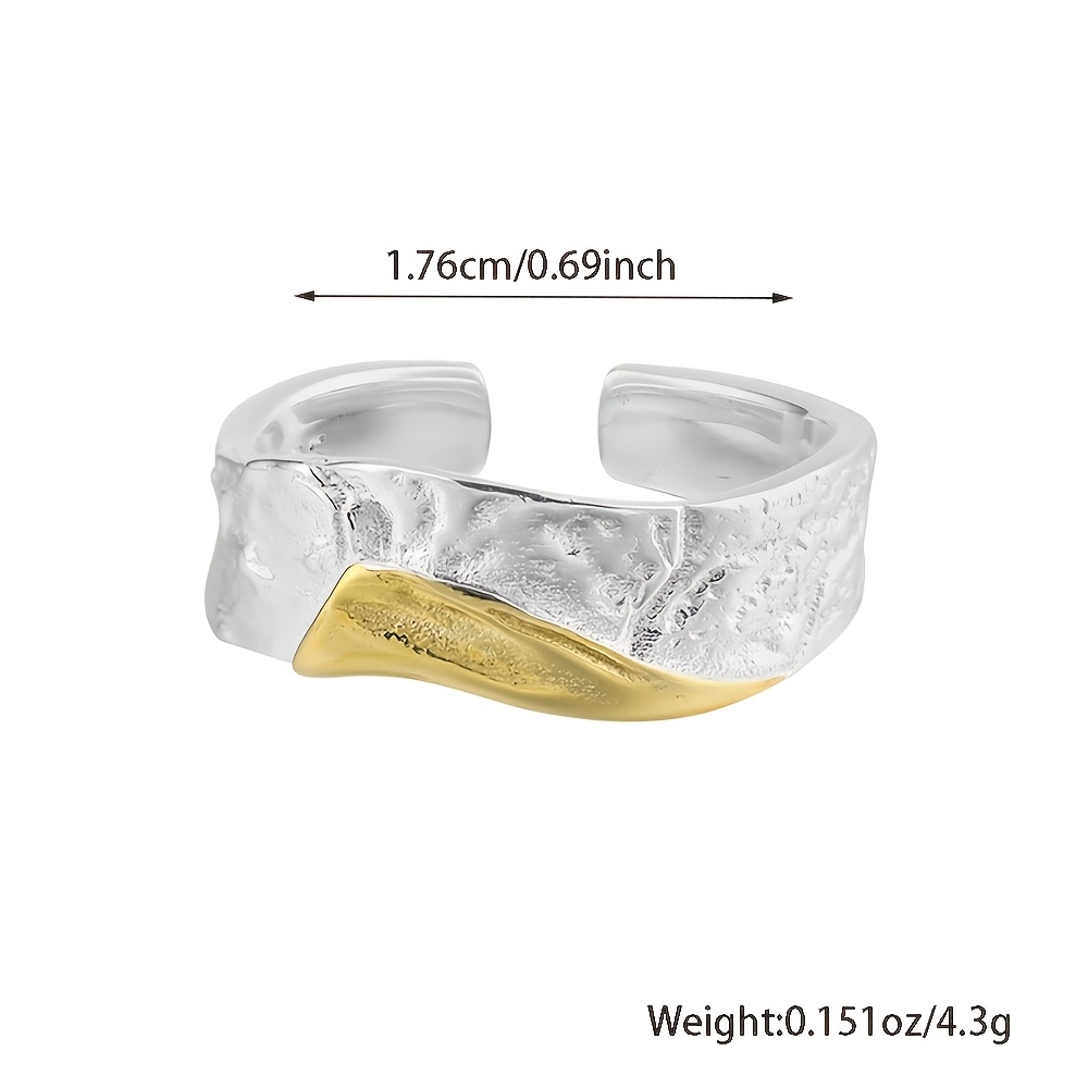 Adjustable Open Ring 925 Sterling Silver Textured Two Tone Irregular Geometric