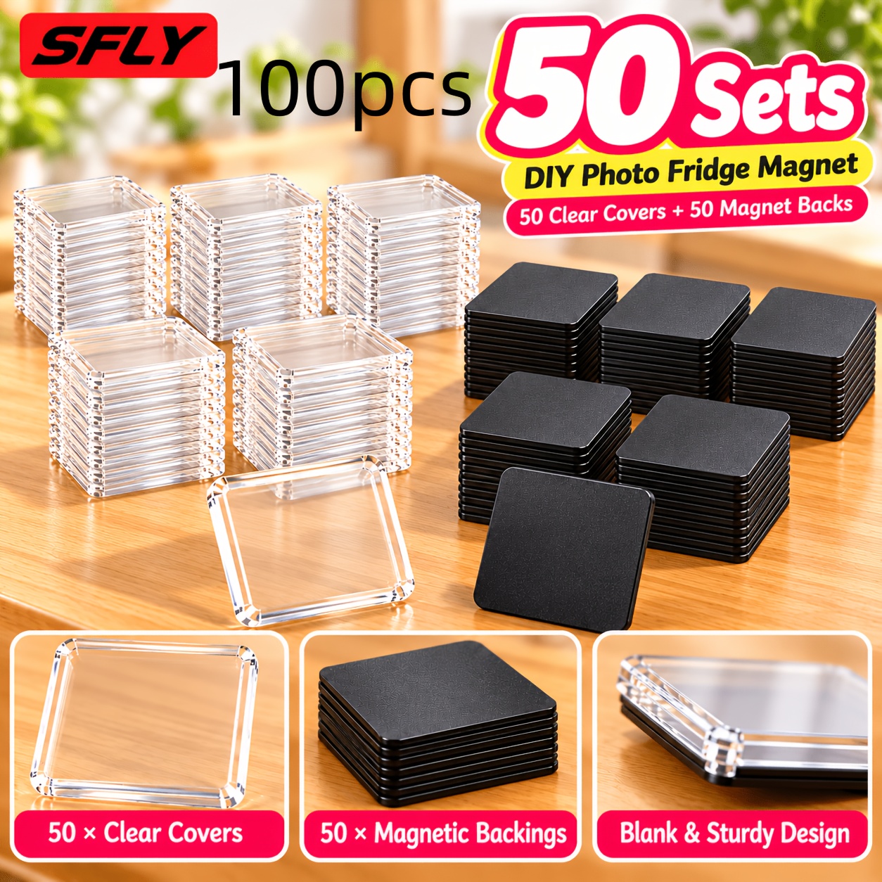 TEMU -10//50 Sets Clear Acrylic Fridge Magnet Material Kits, Magnetic Photo Frames And Fridge Magnets, Handmade Photo Magnets, Birthday, Anniversary,