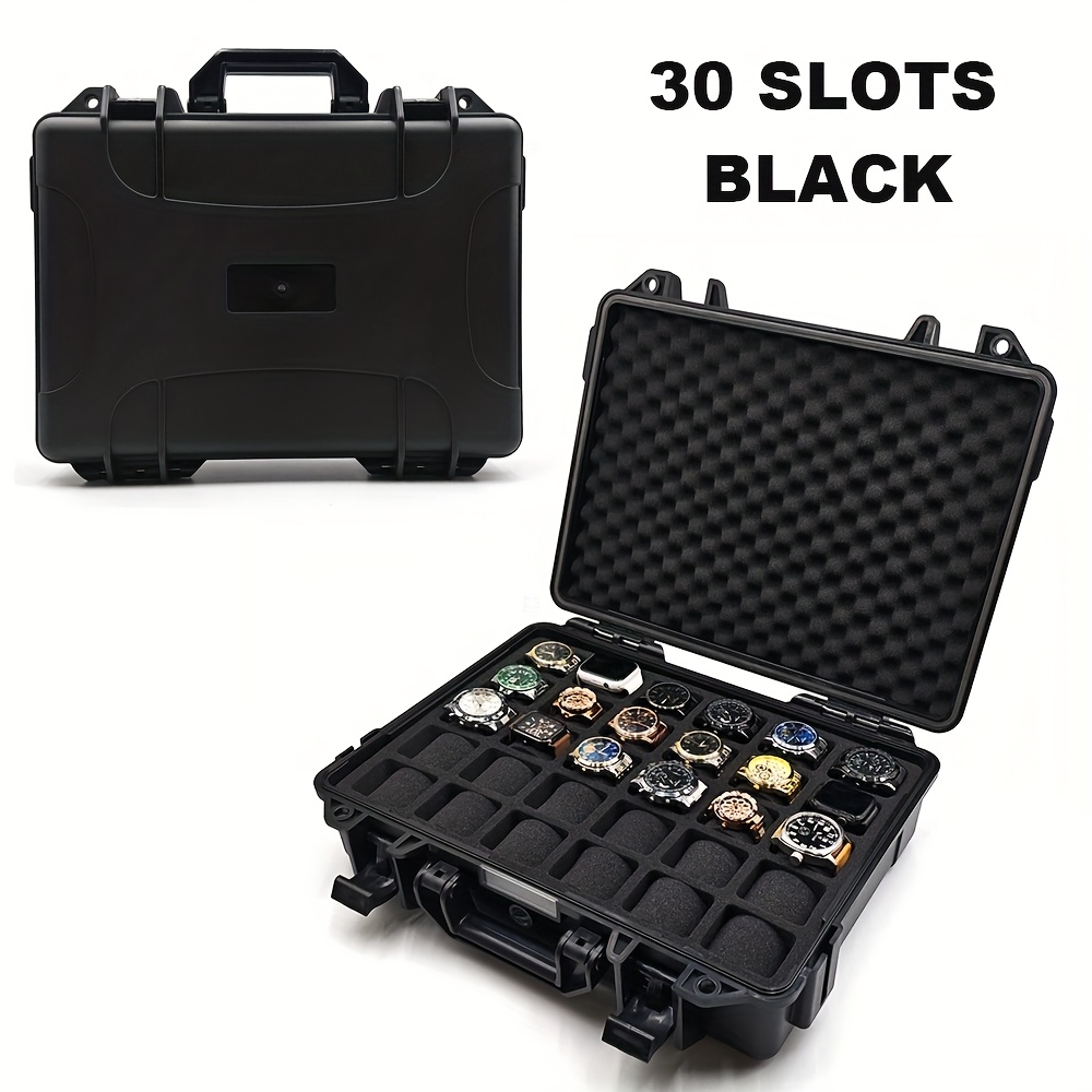 1pc premium watch jewelry storage box protective case portable abs pp material watch and jewelry storage box suitcase pressure resistant and   waterproof and dustproof large capacity with designs for up to 12 20 30 slots   in blue   ideal gift   for christmas valentines day fathers day and anniversaries Product details 0