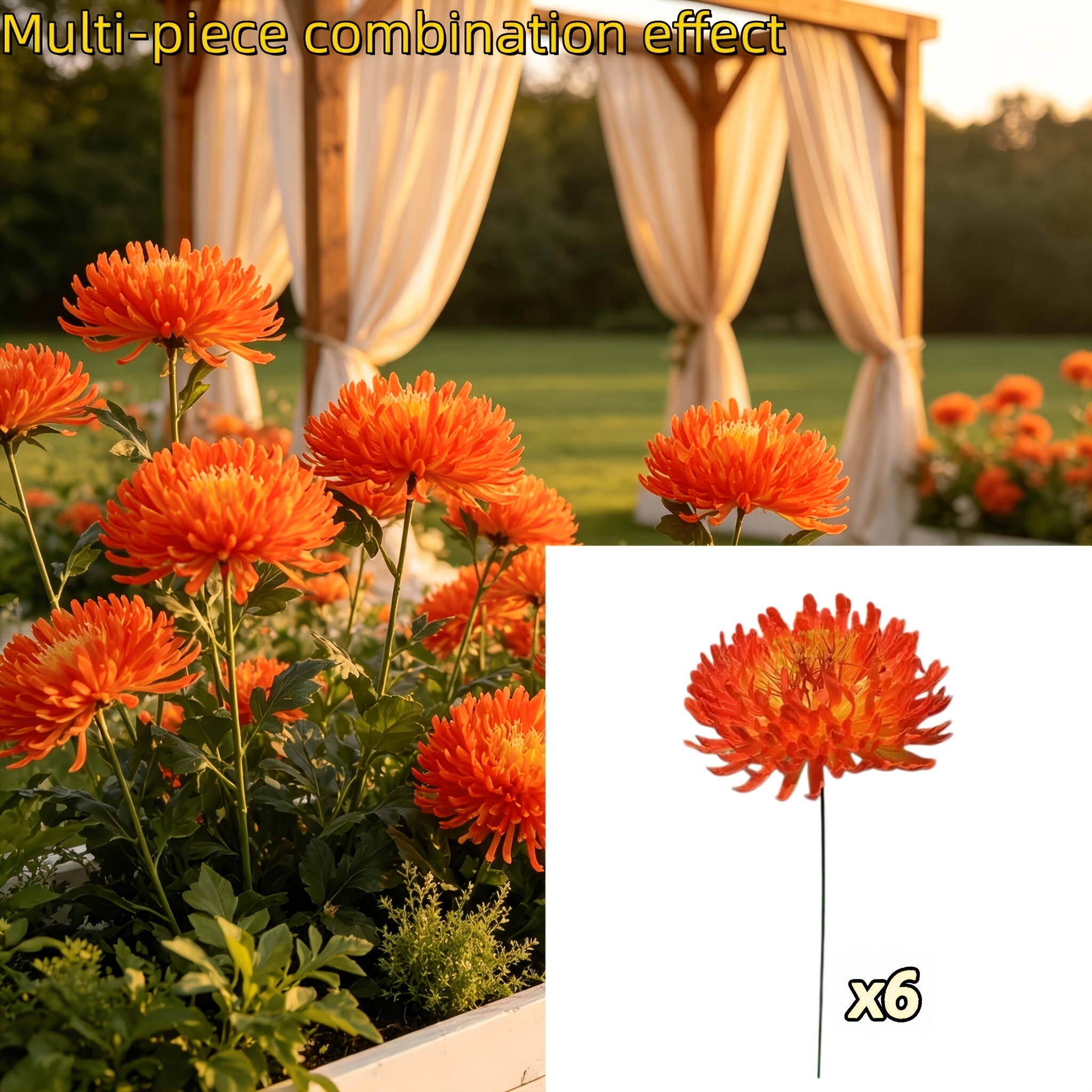 TEMU 6pcs Set Of High-end Orange Chrysanthemum Artificial Flowers, With Realistic Texture, Resistant To Deformation, And Suitable For Long- Repeated