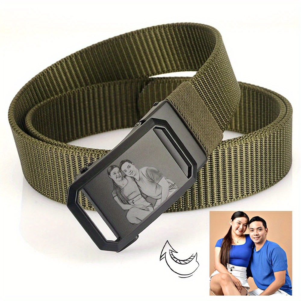 TEMU Custom Photo & Text Engraved Quick-release Tactical Belt - Adjustable Breathable Duty Belt With Automatic For Hunting, Outdoor Activities -