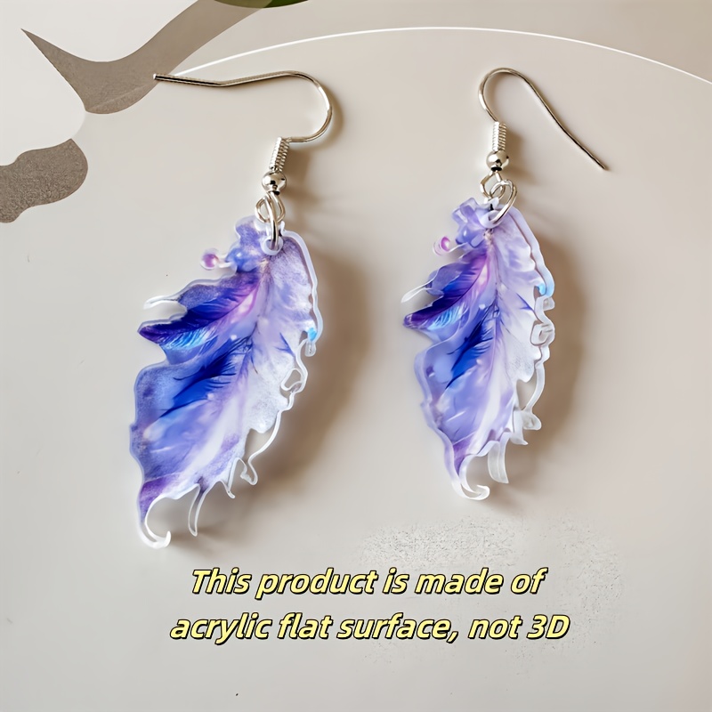 Boho Style Acrylic Leaf Dangle Earrings Iron Ear Needle Non Feather for Women