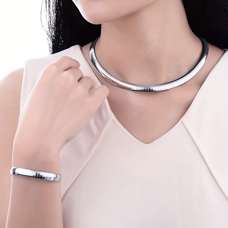 Bohemian Style Necklace & Bracelet Set - Silver Stainless Steel