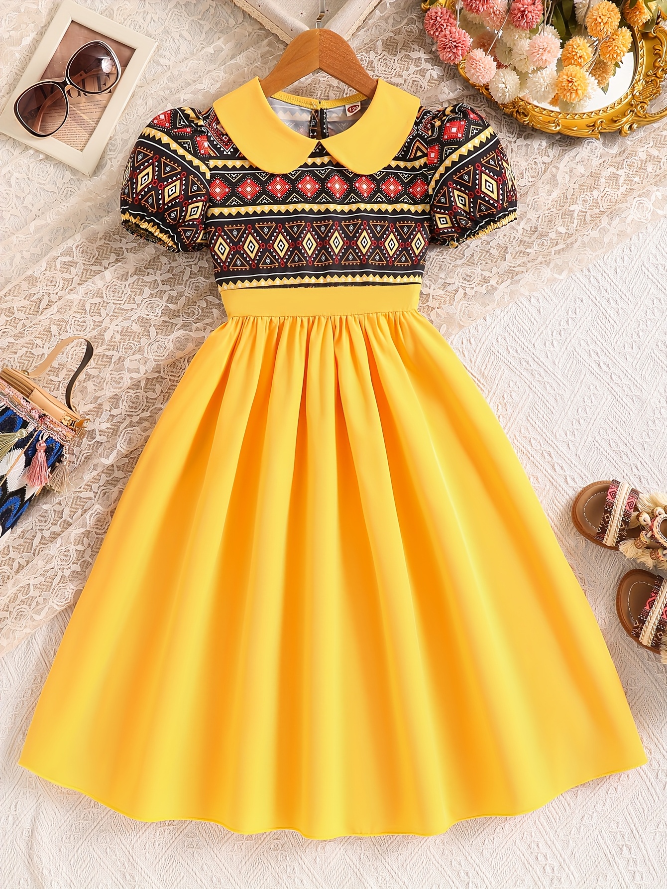 a casual geometric print dress perfect kids' fashion