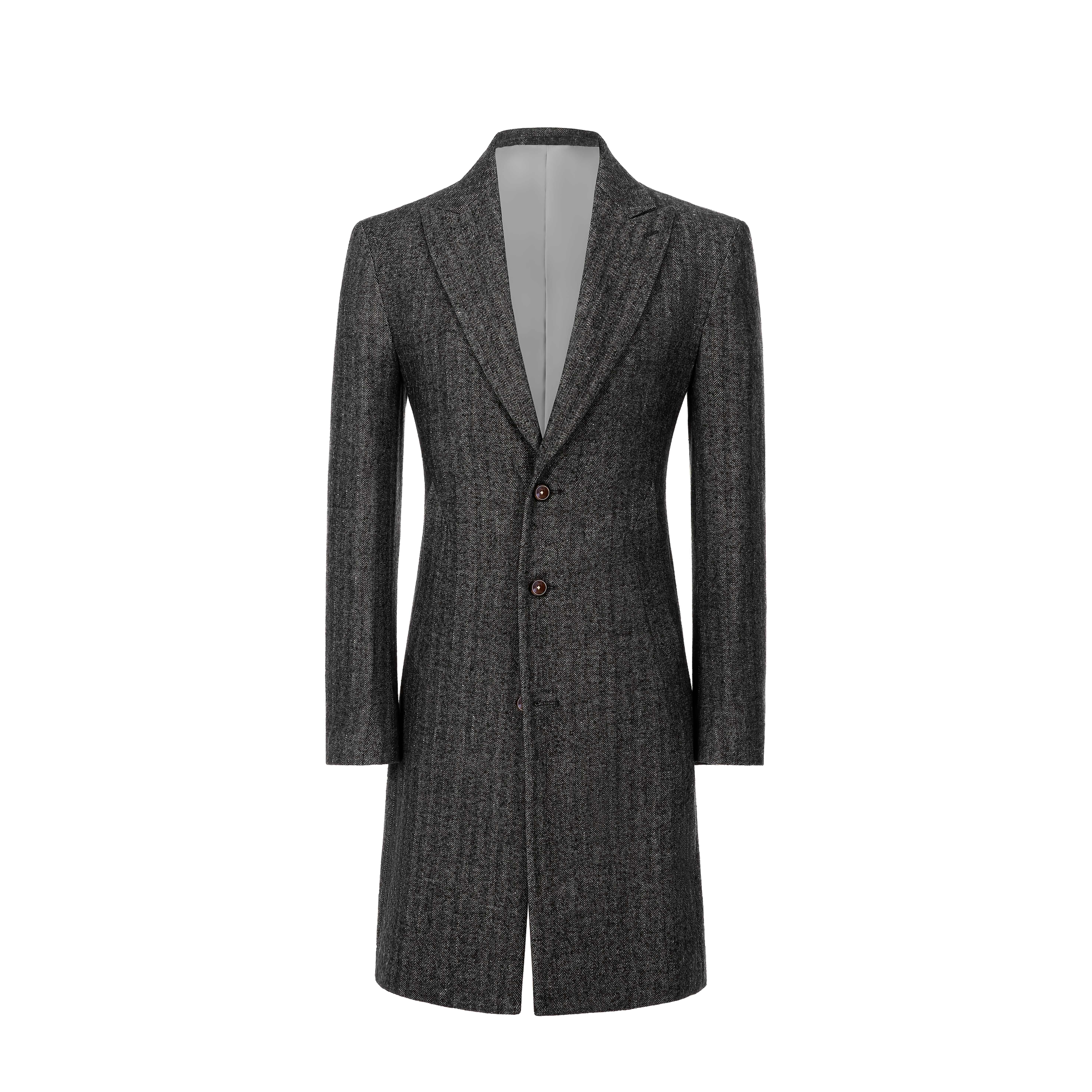 ジャケット・アウター HERRINGBONE TWEED STAND COLLAR COAT men's coat herringbone tweed bump collar single breasted