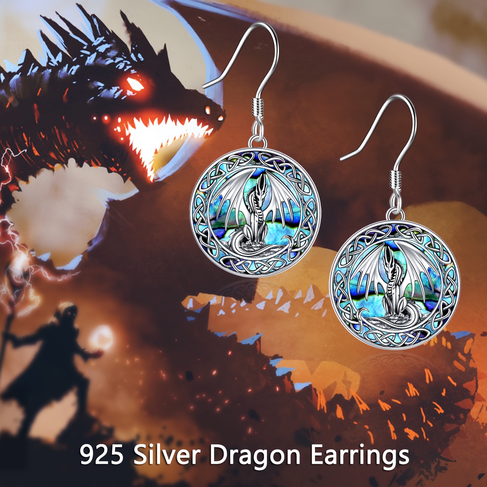a pair of womens fashion drop earrings dragon earrings abalone shell jewelry 5  sterling silver daily wear gift Product details 4