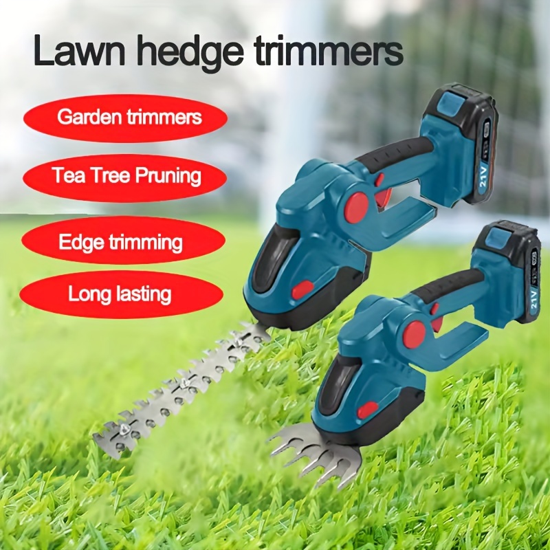 

24v 2-in-1 Cordless Hedge Trimmer And Grass Shear - Rechargeable 2pcs Batteries, Charger, And For Garden, Lawn, And Shrubbery Trimming - Blue