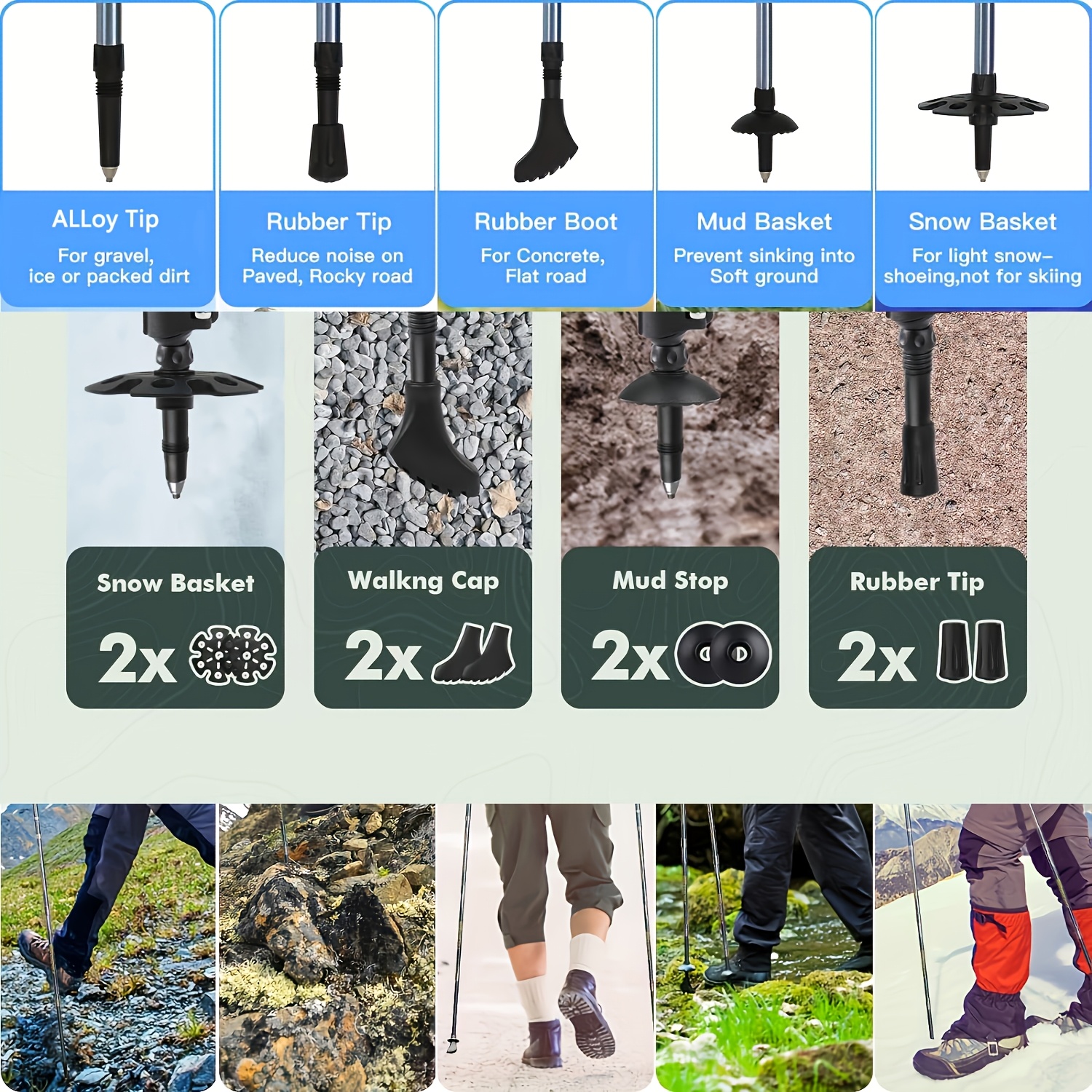 Ultra-Strong Trekking Hiking Poles - 2 Pack Adjustable Hiking Sticks