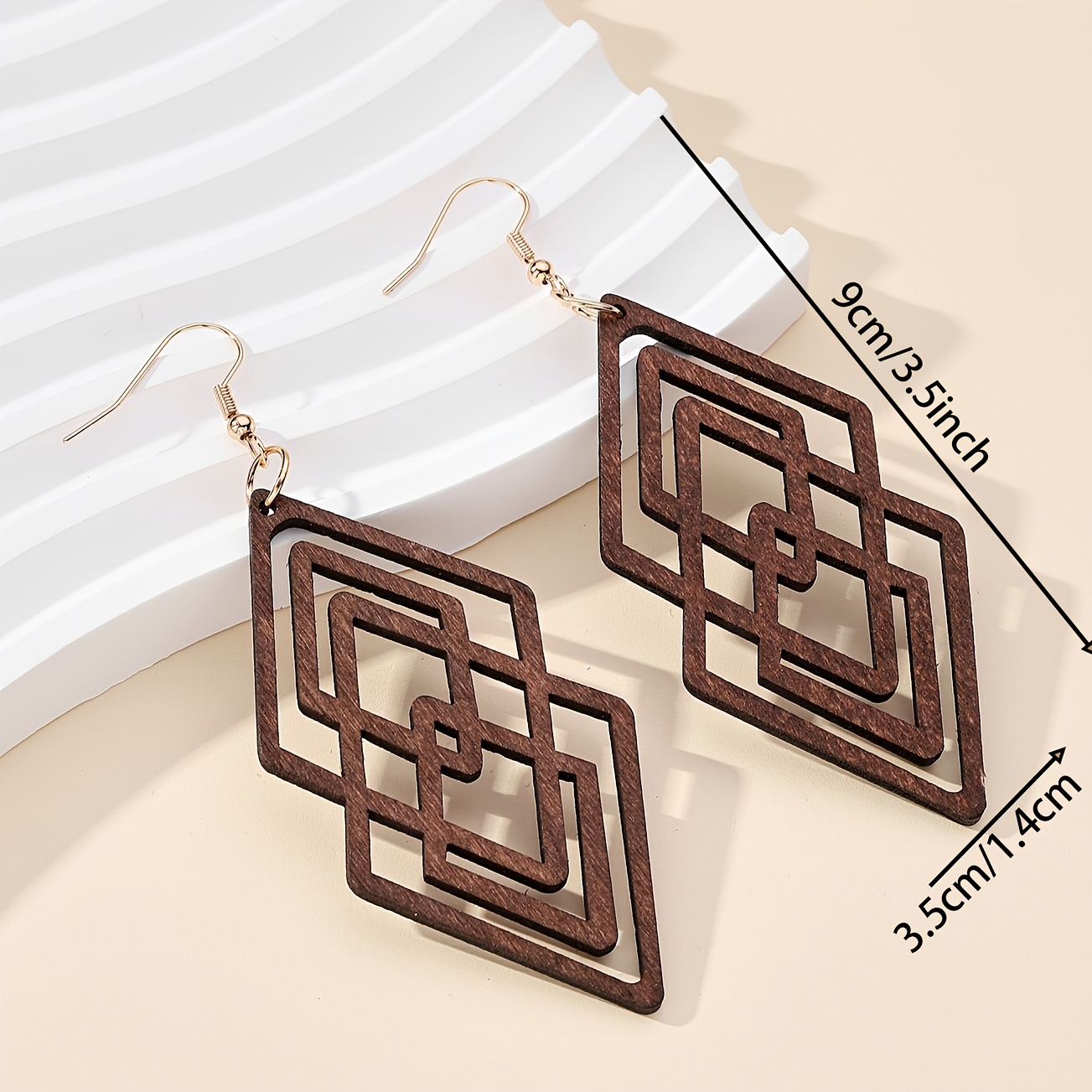 4 Pairs Vintage Brown Wooden Women's Earrings Set