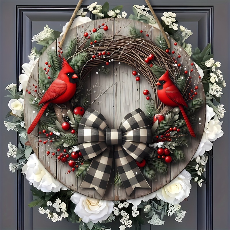 

Vintage Christmas Wreath Wall Hanging Sign - 1 Piece, Manufactured Wood Decorative Plaque, Theme, Multipurpose English Language Holiday Gift, Festive Home Room Door Porch Decor, 8x8 Inch