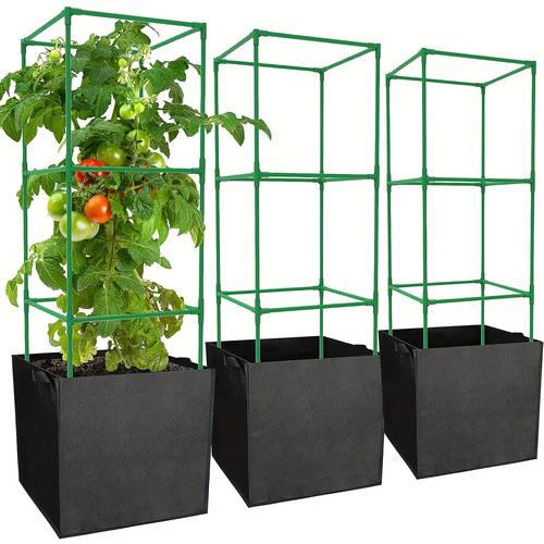 3 extra große atmungsaktive garten-anzuchttaschen | vergrößerte 43l/11,3 gallonen quadratische anzuchttaschen – leicht , für den innen- außenbereich, ideal für gemüse- blumenanbau, vliesstoffmaterial