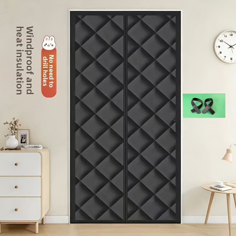 TEMU 1 pièce Rideau de porte thermique noir à motif écossais, lavable à , coupe-vent et doublure épaisse, convient pour la chaleur hivernale et la