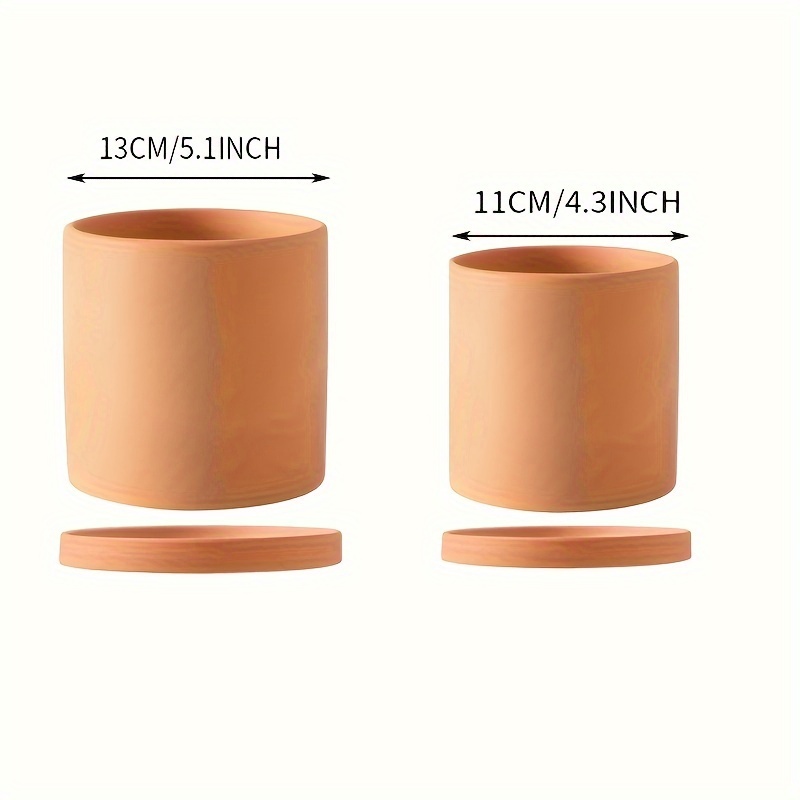 TEMU 2 Flower Pots With Trays, 1 Large And 1 Small, Red Clay Minimalist Straight Cylinder Flower Pots, Succulent Green Plant Gardening Indoor And