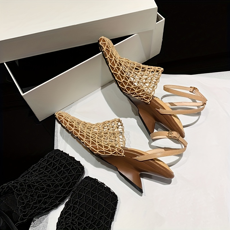 Women'S Retro Woven Square Toe Sandals - Chunky Heel Summer Dress Shoes with Ankle Strap, Brown Braided Design, Comfortable Fabric Upper & Rubber Sole for Casual & Formal Outfits, Chunky Heel Sandals, Formal Footwear, Elegant Footwear, Durable Footwear