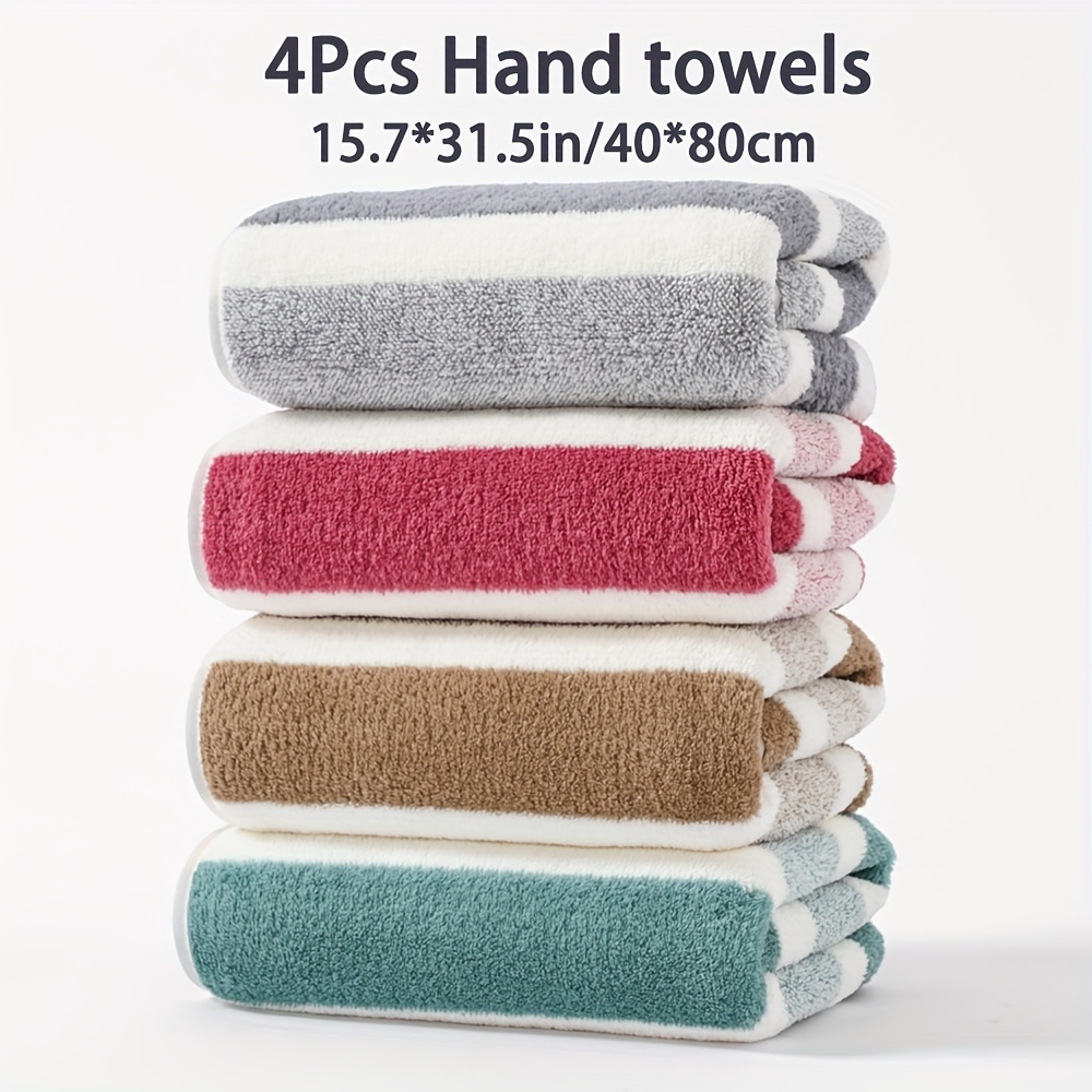 

4pcs Striped Hand Towel Set, Absorbent & Quick-drying Microfiber Showering Towel, Super Soft & Skin-friendly Bathing Towel, For Home Bathroom, Ideal Bathroom Supplies