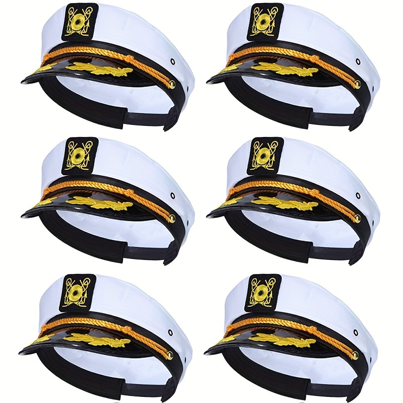 Image of 6pcs, Navy Captain Hat Summer Sailor Nautical Cap, Adult Adjustable Carnival Rock Flower Boy Party Accessory Hat I Perfect For Halloween
