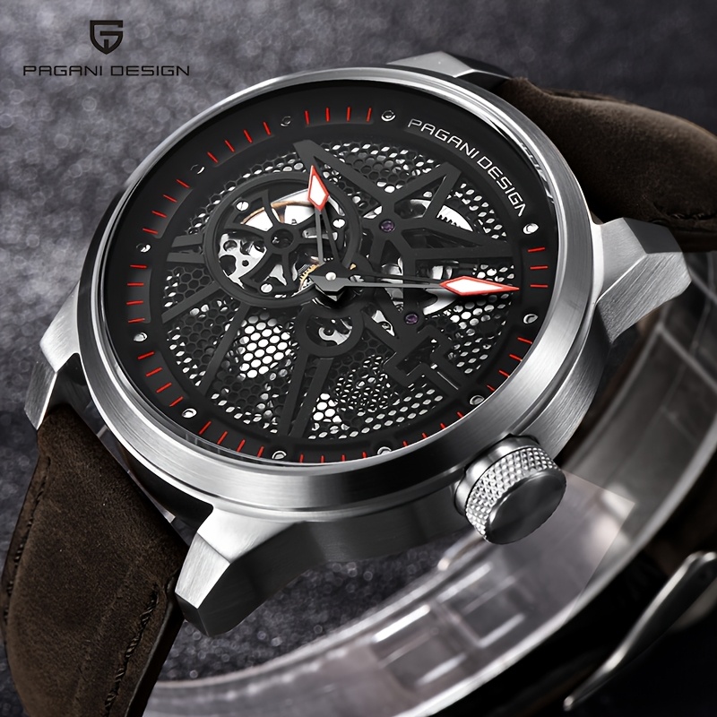 TEMU Design Men's Watches - Fully Automatic Mechanical Watches, Fashionable Stainless Steel Luminous Wristwatches, Skeletonized Sports Watches,