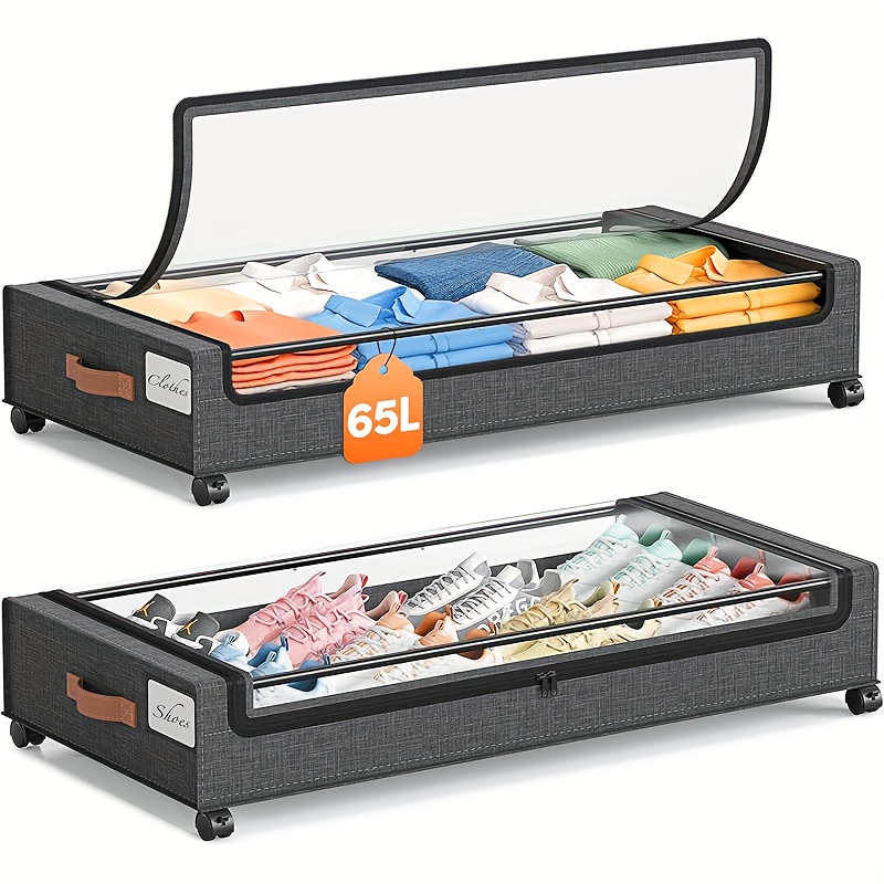2 pack of wheeled under bed storage box under bed storage box under bed shoe rack organizer metal drawer under wheel bed for clothes blankets shoes books bedding under bed storage