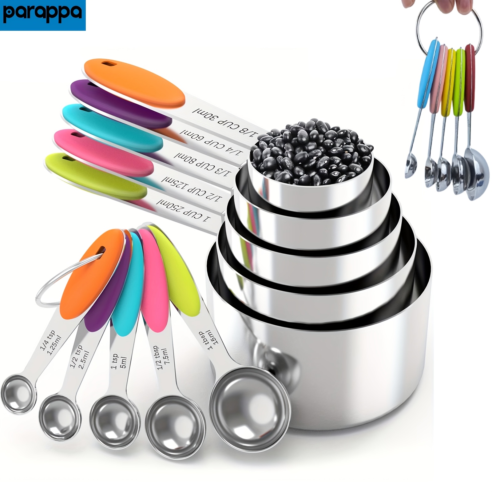 TEMU 5pcs Measuring Spoon Set With Non-slip Silicone Handles, Space-saving Design - Essential For Baking, Cooking, And Meal Prep. Dishwasher Safe,