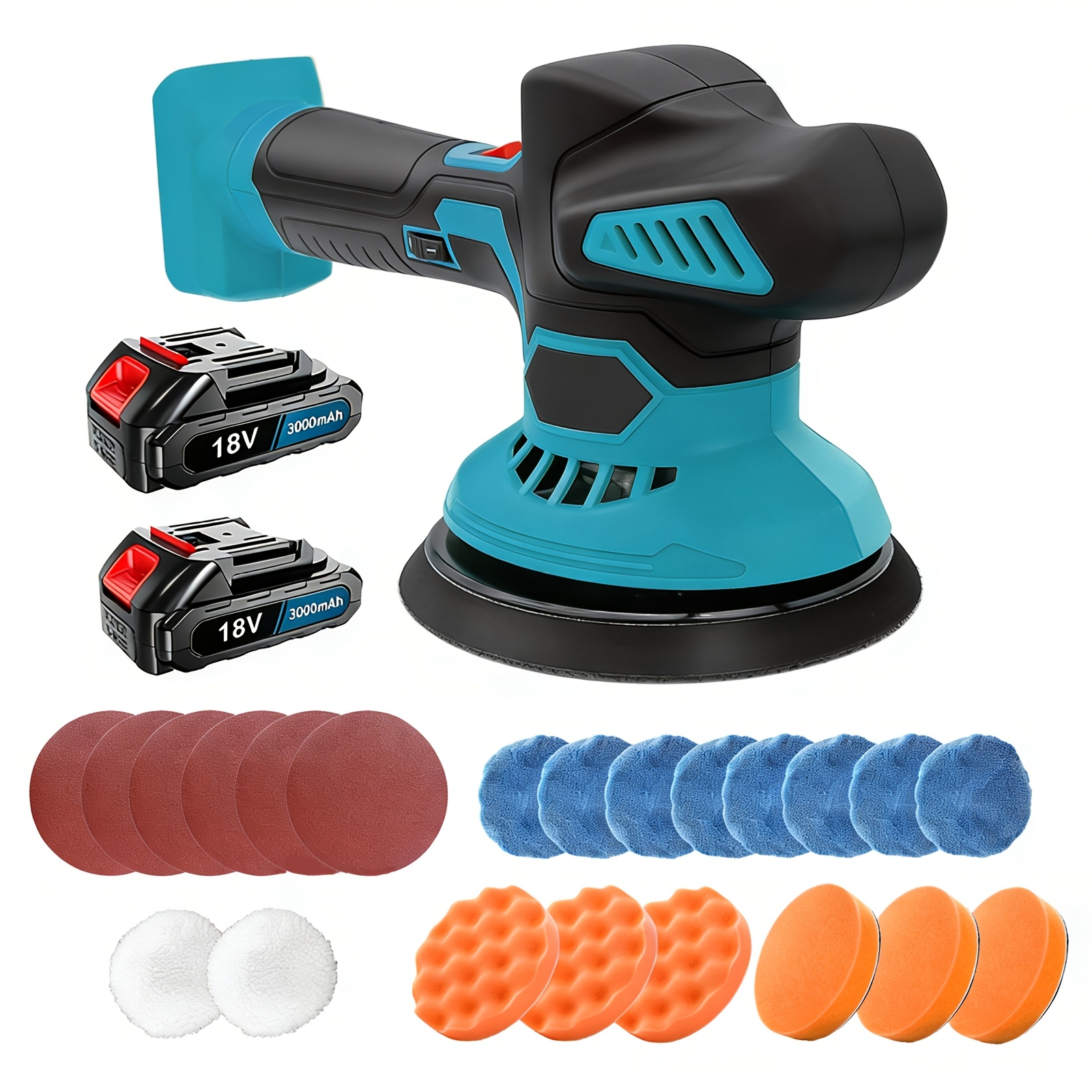 Image of 320w Cordless Buffer Polisher, For Makita , 6 Inch Rotary Car Buffer Polisher With 2pcs 18v Batteries, Extra 13 Pcs Accessories, 6 Variable Speed For Polishing Waxing (2 Batteries)