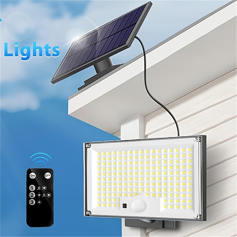 TEMU Solar Wall Lights Outdoor Wall Lamp, Ip65 Street Lights, 3 Lighting , 166 Led Solar Outdoor Lights With Pir Motion Sensor, Durable Metal End