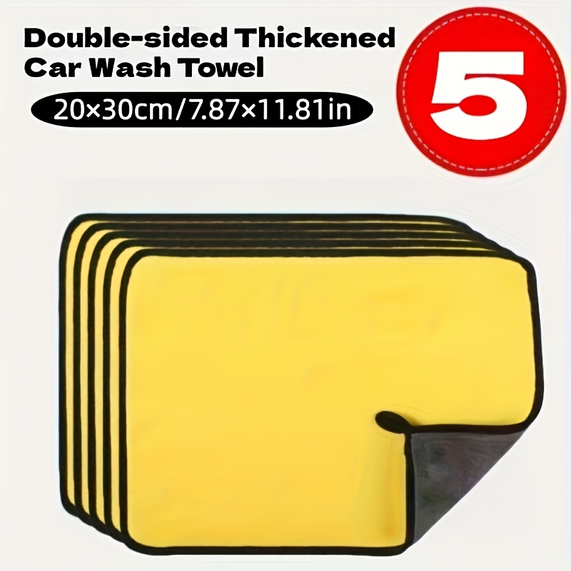 TEMU Lot de 5 chiffons de nettoyage en microfibre double face, serviettes absorbantes épaisses, adaptés au nettoyage de , de la voiture, de bain et