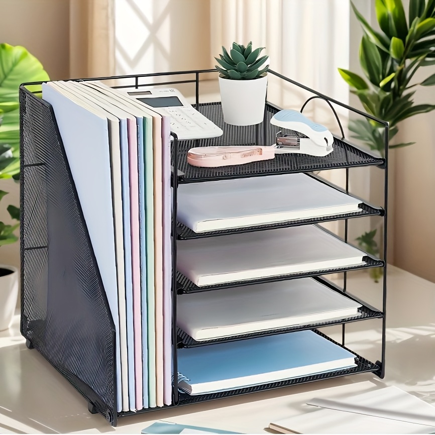 5-tier Stackable Metal Desk Organizer With File Folder Rack, Durable Powder-coated Finish, Office Storage For Mail, Supplies, And Documents, Ideal For , Office Supplies And Accessorie
