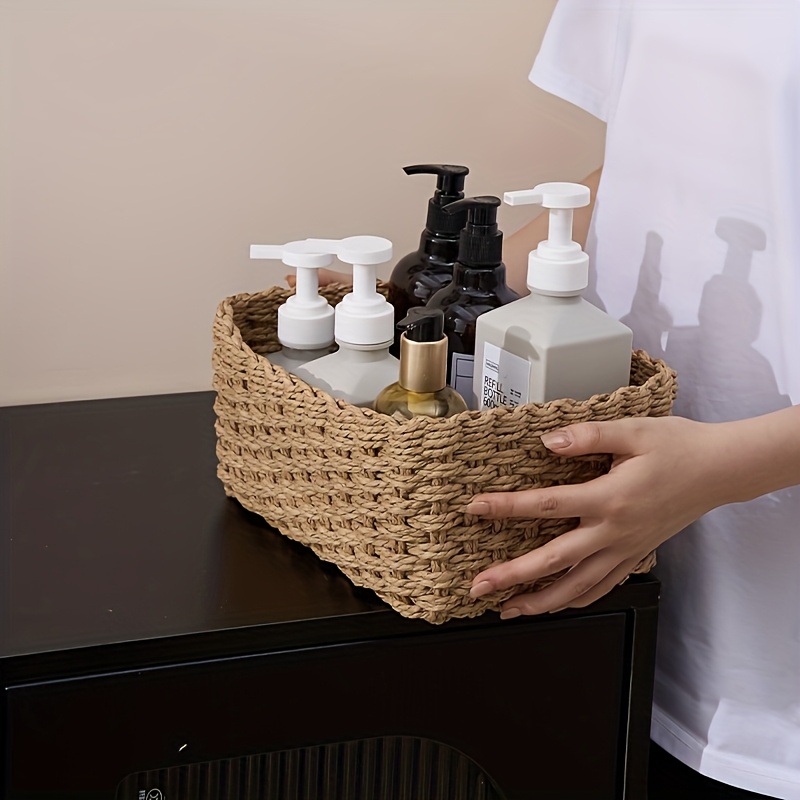 4pcs Woven Storage Basket, Decorative Storage Baskets Set, Multifunctional Storage Box, Storage Rack, Bathroom Bedroom Living Room Accessories, Home Organization And Storage Supplies, Room Decor, Shelf Baskets