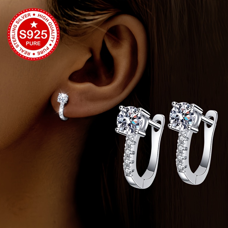 

1 Pair Elegant U-shaped Stud Earrings, 925 Sterling Silver With Synthetic Cubic Zirconia, 18k Golden Plated, Hypoallergenic 2.91g, Design For & Gift, Ideal For Christmas & Anniversary, Women's Jewelry