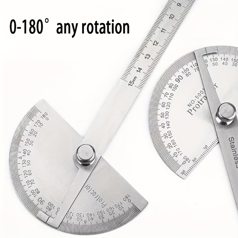 Stainless Steel Protractor Ruler – 0-180 Degree Rotary Angle Finder, Adjustable Arm, Markings For Carpentry, Engineering, Drawing