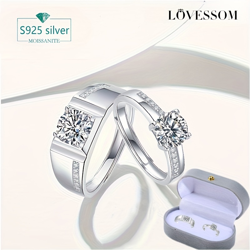 

Lovessom 925 Sterling Silvery Moissanite Couple Rings - Elegant & For Engagement, Wedding, Anniversary Gift With Gift Box