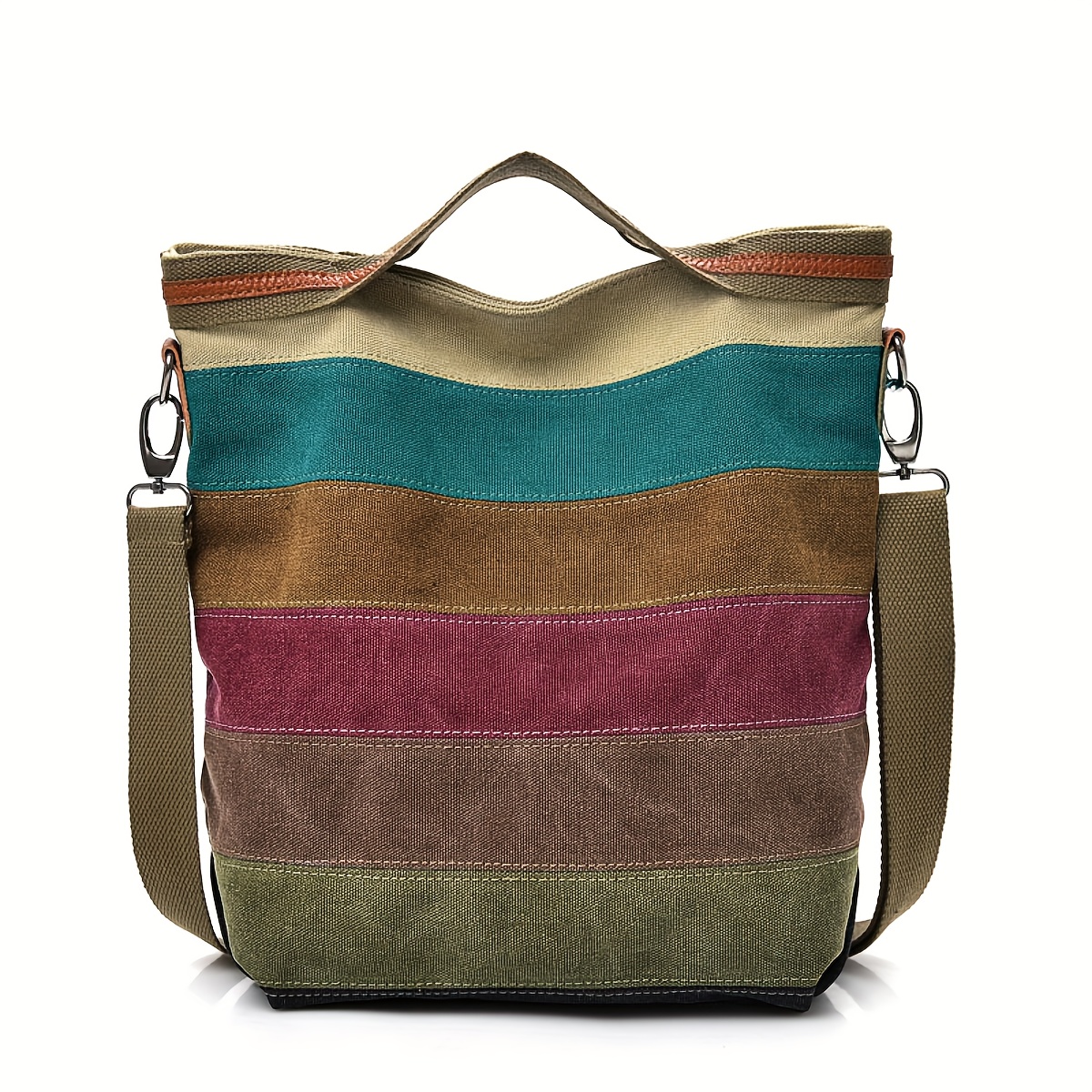 Bag Style: Casual Rainbow Crossbody Bag, Simple Women's Large Capacity Multi-compartment Shoulder Tote With Splicing Design
