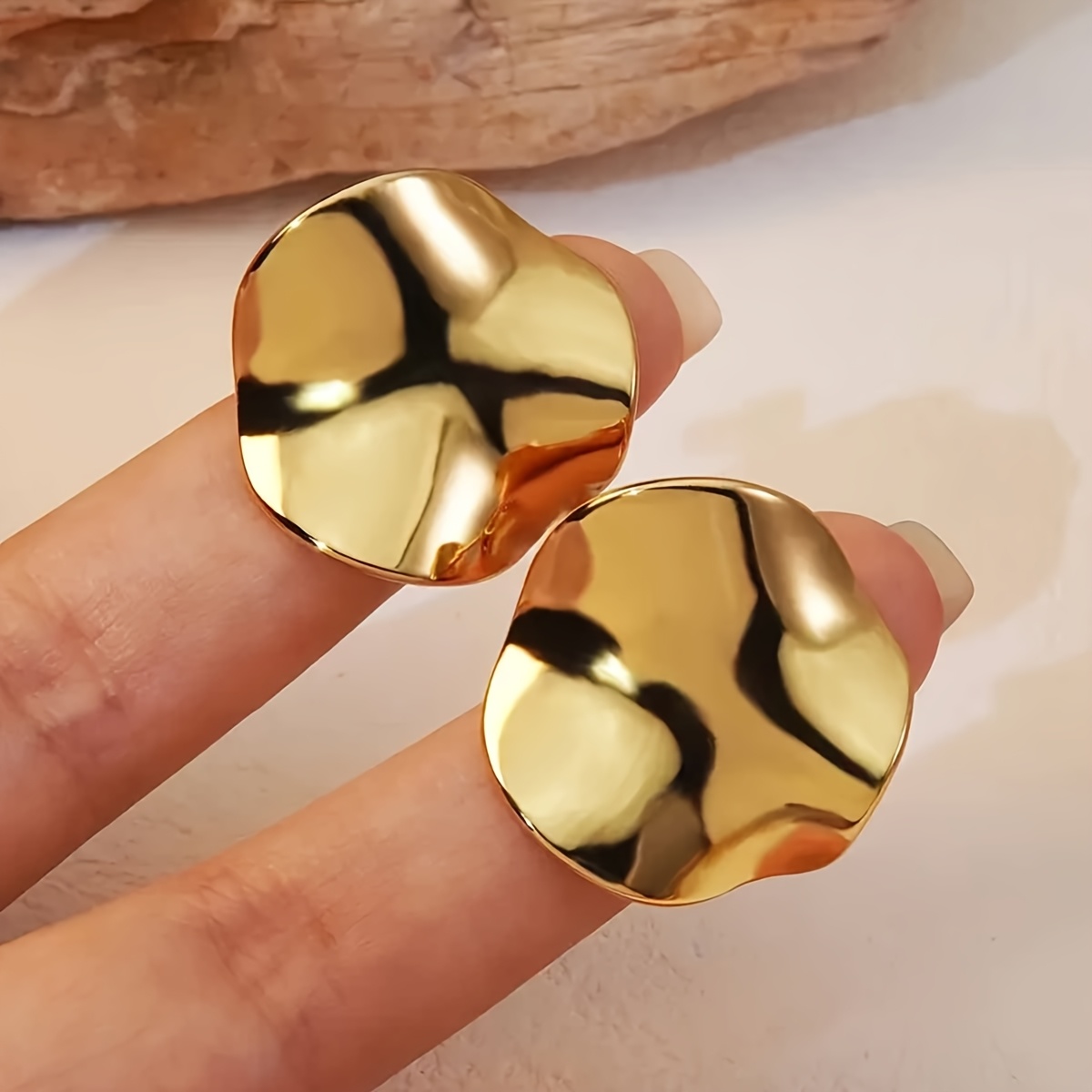 TEMU 1 o 2 de aretes geométricos irregulares con circular de acero inoxidable 304 304 304 304 con rayas doradas, joyería de aretes de lujo , versátil