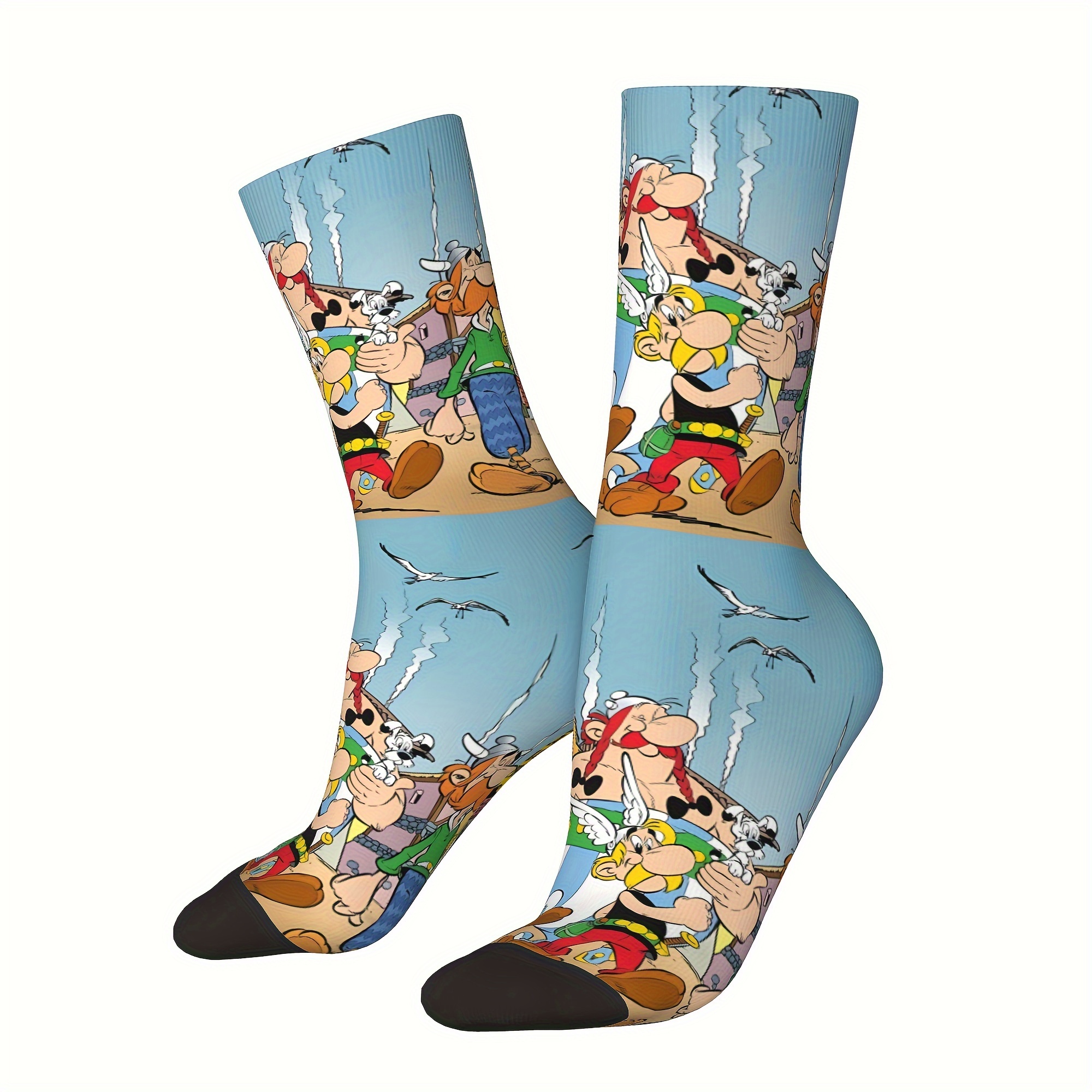 

Funny Comic Pattern 3d 1 Pair Men's Novelty Mid-calf Crew Socks, Breathable Comfy Casual Socks Sweat-absorbing Fashion Sports Socks As Holiday Gifts