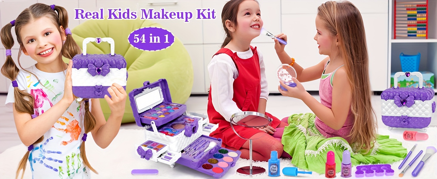 55pcs kids makeup kit for girl washable kids makeup girl toys real make up set kids toys for little girls toddler princess birthday gifts toys for christmas halloween gift details 2