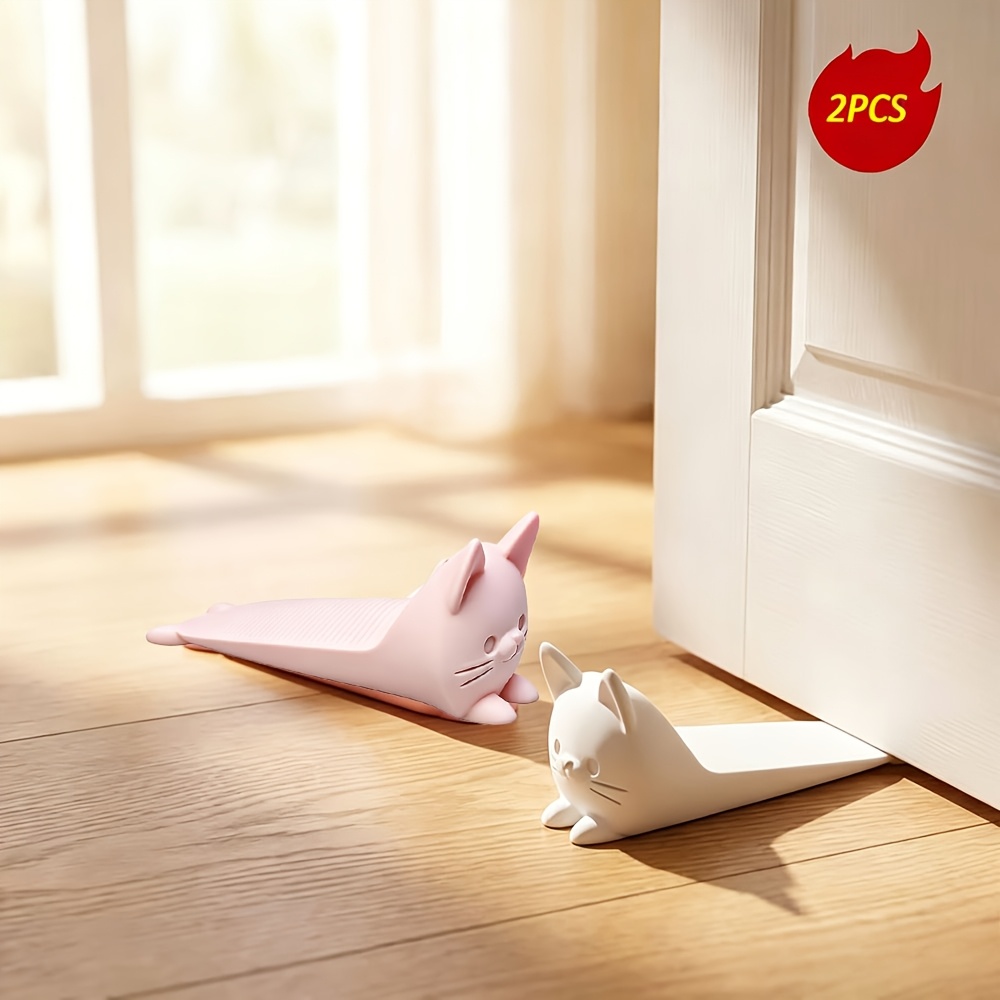 TEMU 2pcs Cute Cat-shaped White And Pink Mixed Doorstops, New 3d Printed Sleeping Cat Doorstops, Suitable For Desktop, Bookshelf, And Entrance, Heavy