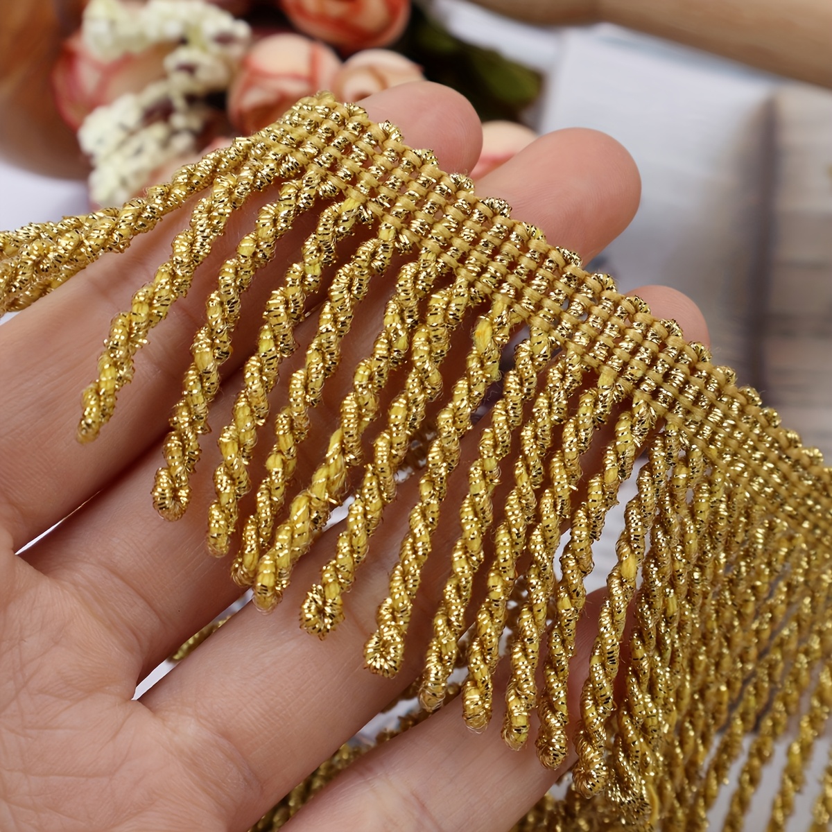 Golden/silvery Fringe Lace Trim Ribbon Wide, Bullion Edge For Sewing, Curtains, Sofa Decor And Crafts 1 Yard