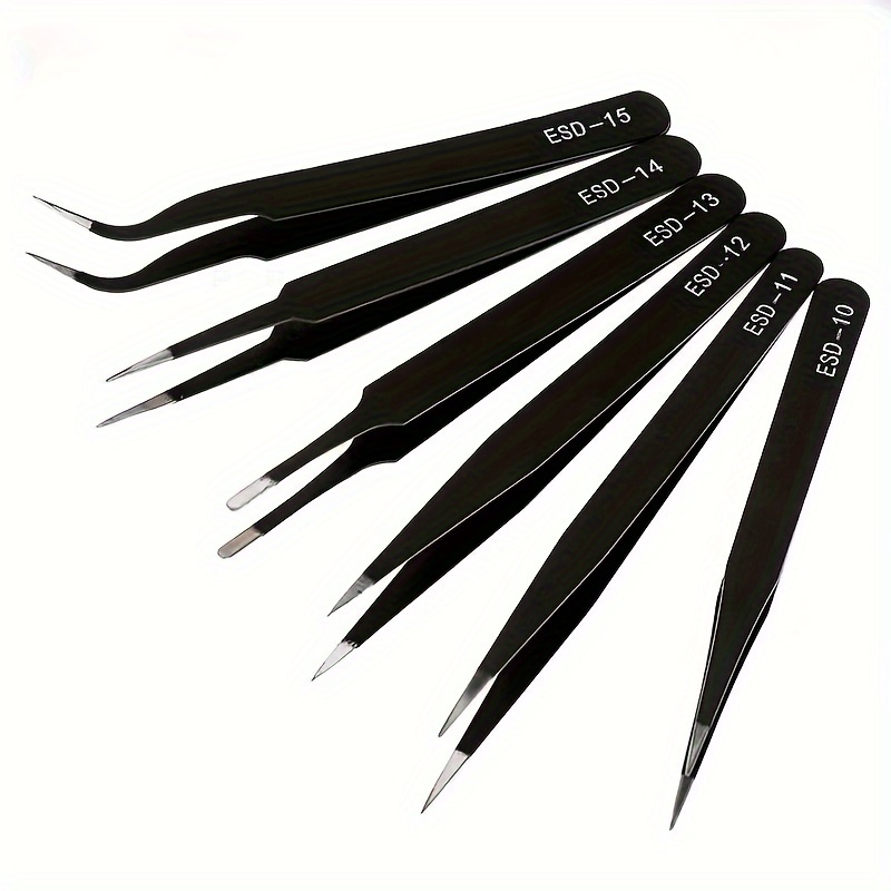 

6pcs/set Anti-static Esd Stainless Steel Tweezers Maintenance Tools Industrial Precision Curved Straight Tweezers For Electronics, Craft, Jewellery Making Tools Kit