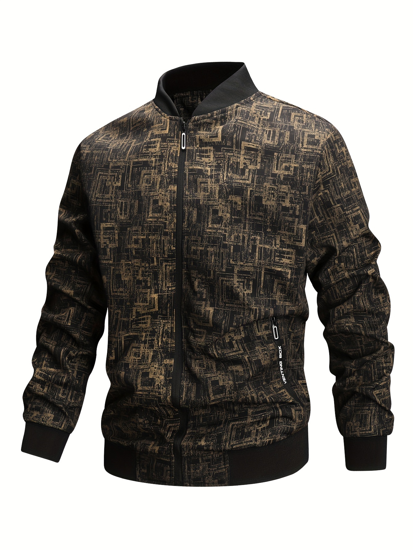 Casual Geometric Pocket Printing Mandarin Collar Outerwear