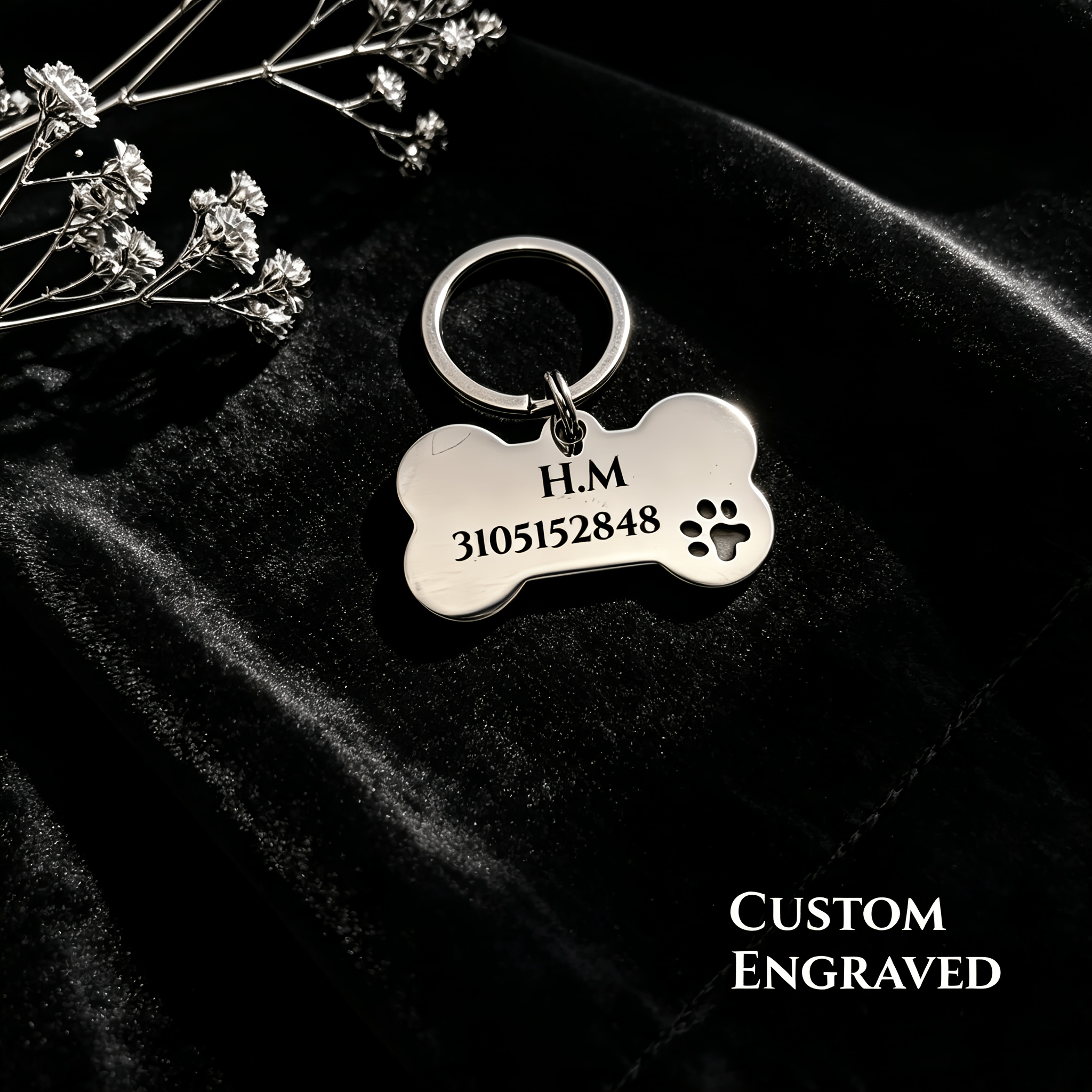 TEMU 1pc Custom Engraved Bone Shaped Keychain, Stainless Steel Anti-lost Tag, Pet Collar Pendant With Name & Phone Number, Holiday Gift For