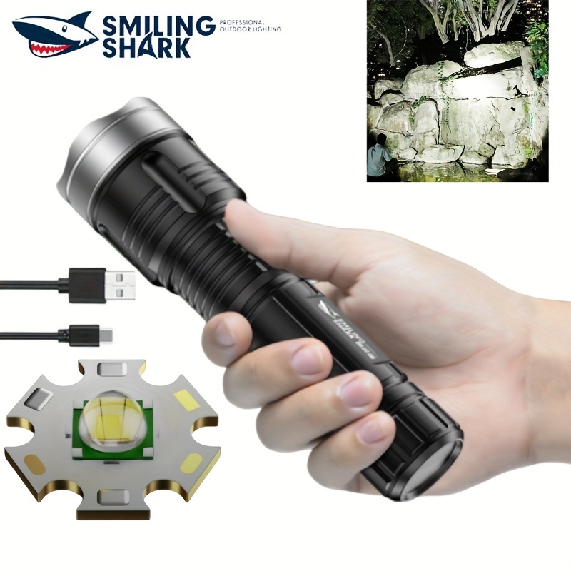 1pc Smiling Shark USB Rechargeable LED Flashlight - High Lumen, 6 LED  Bulbs, Portable and Durable Torch