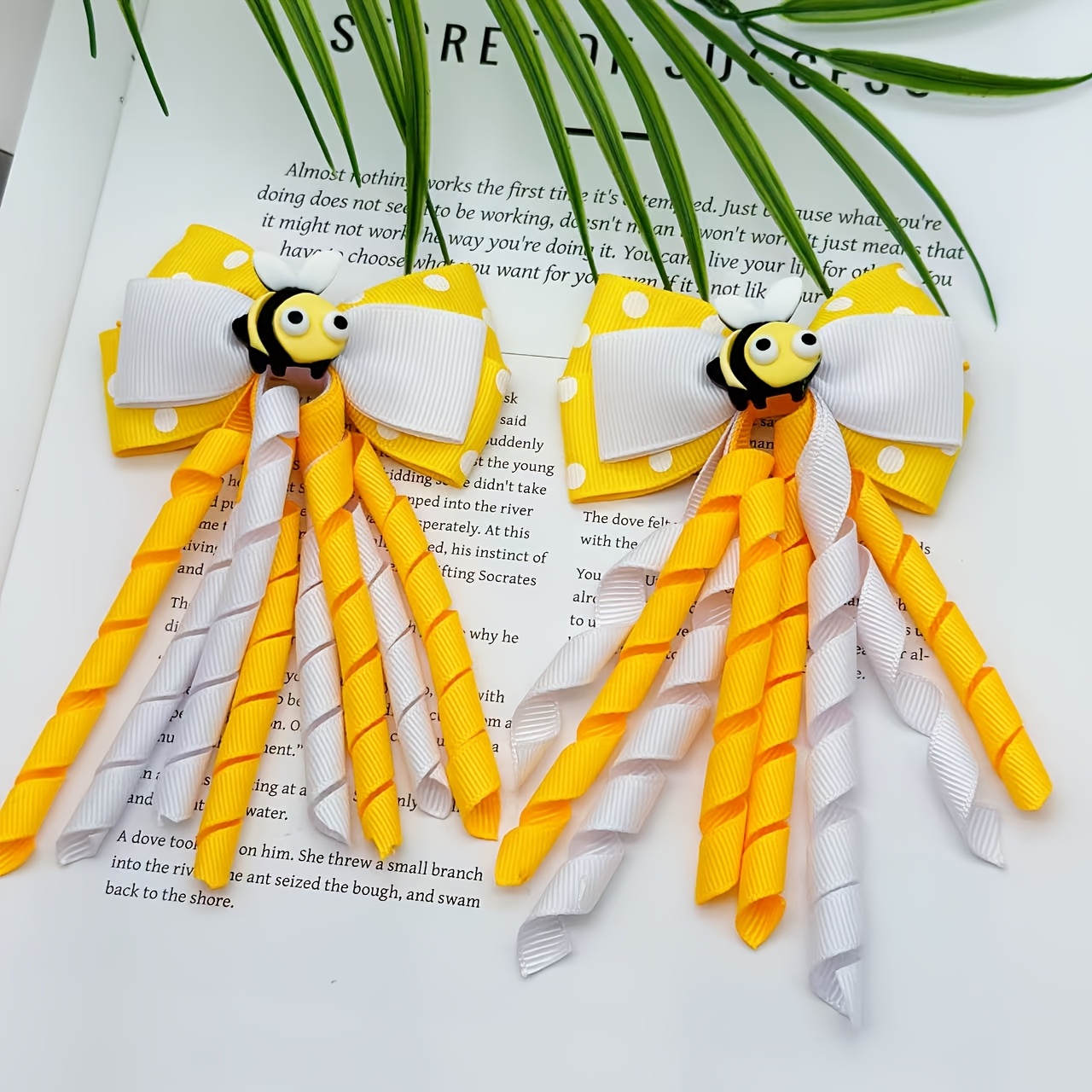 TEMU 2pcs Cute Bee Curly Bow Hair Accessories, , Suitable For Daily , Holiday Gifts, And Back-to-school Wear