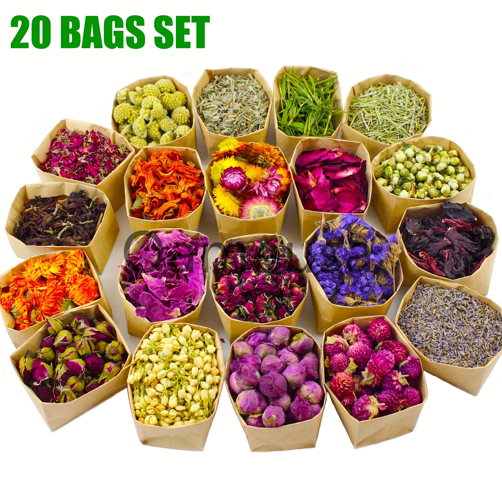 

20 Bags/set Of Dried Flowers For Diy Resin Fillers Flower Candle Making Supplies, Dried Plant-lavender, Rose, Jasmine, Peony, Chrysanthemum, Etc.