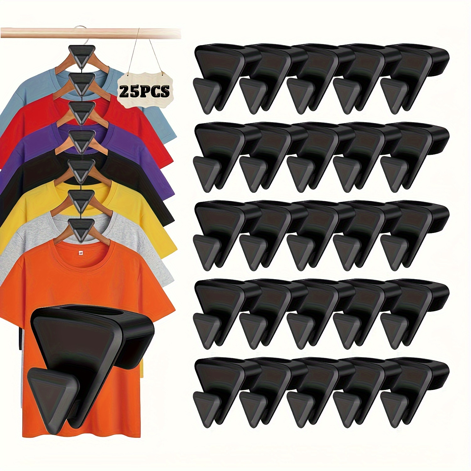 

25pcs Space Saving Hanger Hooks, Clothes Hanger Connector Hooks, Heavy Duty Hanger Hooks For Organizer Closet, Fits All Hangers (triangle)