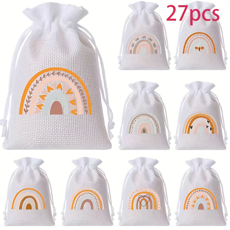 Image of Gift For Her/him 27pcs White Bags With Drawstrings, Rainbow Patterns Suitable For Storing Small Toys And Objects, Ideal For Thanksgiving Gifts, New Year Presents, And Party Packaging