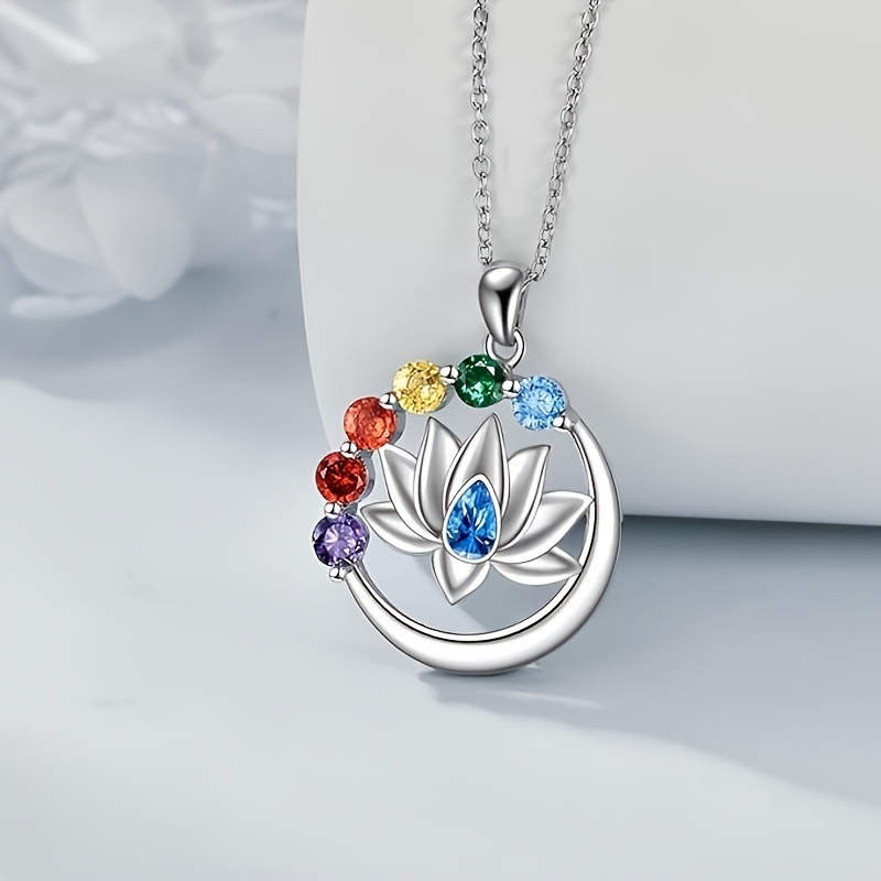 an s925 pure silvery 7 chakra necklace with lotus pendant a fashionable and exquisite niche design ring suitable for   and parties a high quality jewelry gift 2 4g