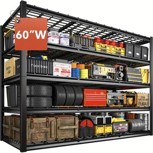 60 wide heavy duty garage shelving unit 3200lb capacity adjustable 5 tier metal storage rack industrial utility shelf for garage workshop organization 24 d x grid design garage storage storage racks